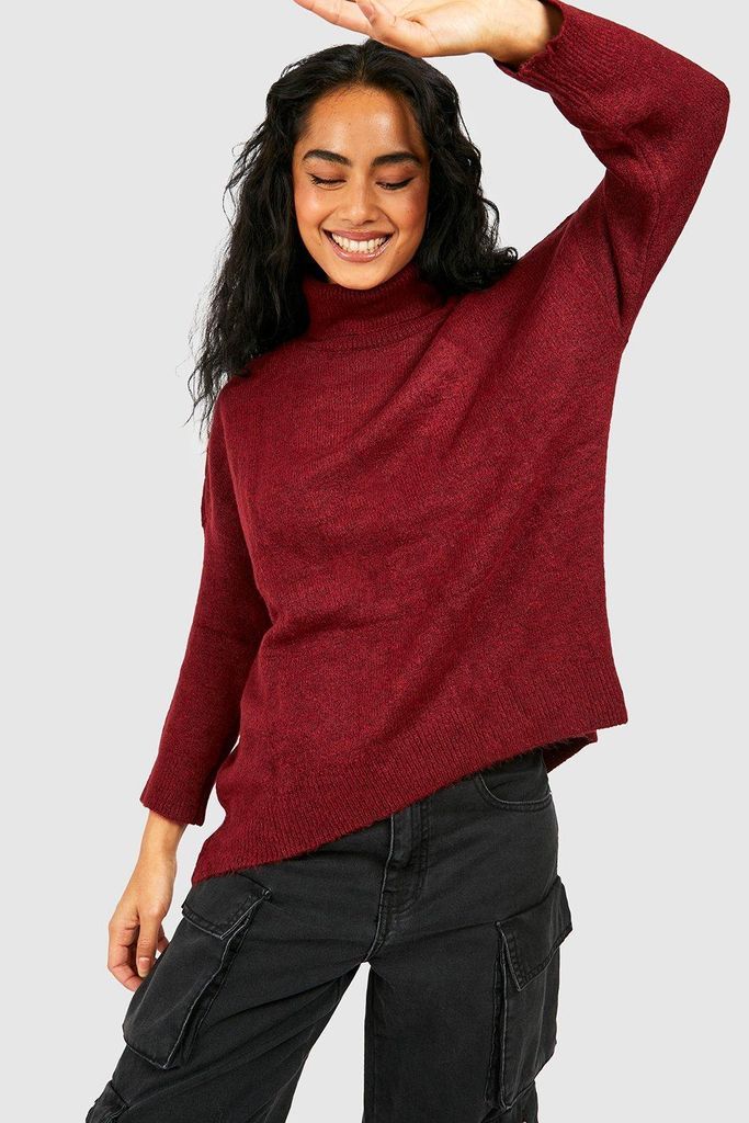Womens Roll Neck Jumper - Red - S/M, Red