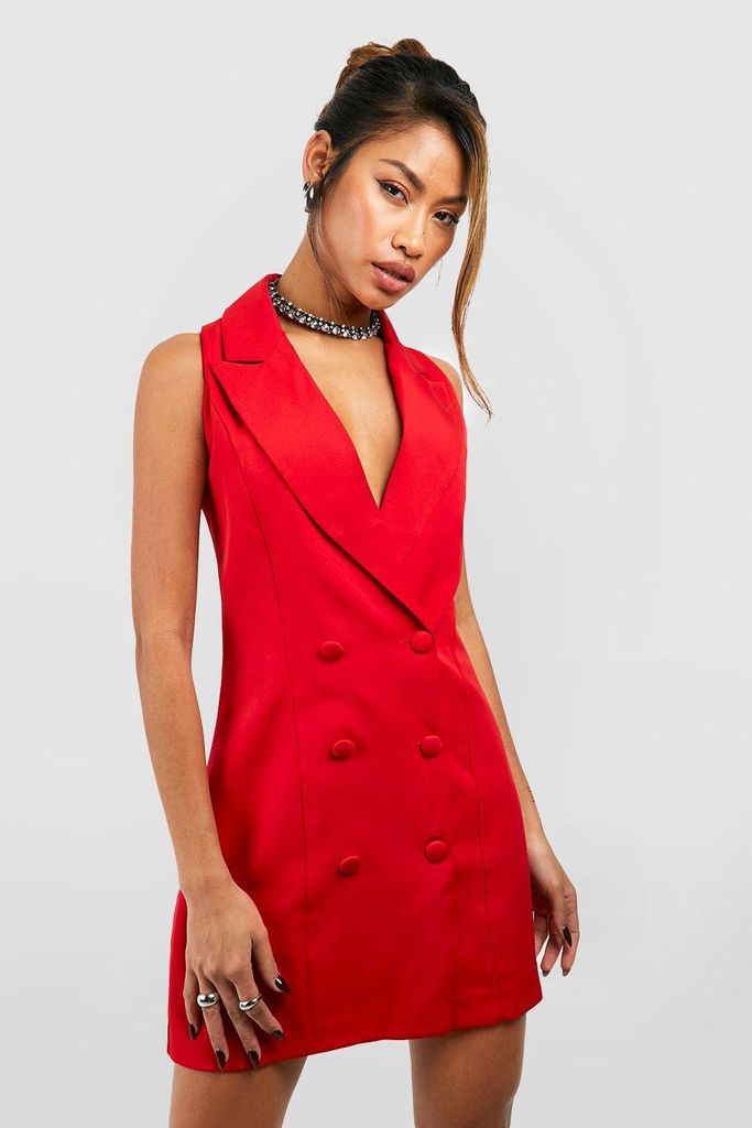 Womens Sleeveless Contour Fitted Blazer Dress - Red - 6, Red
