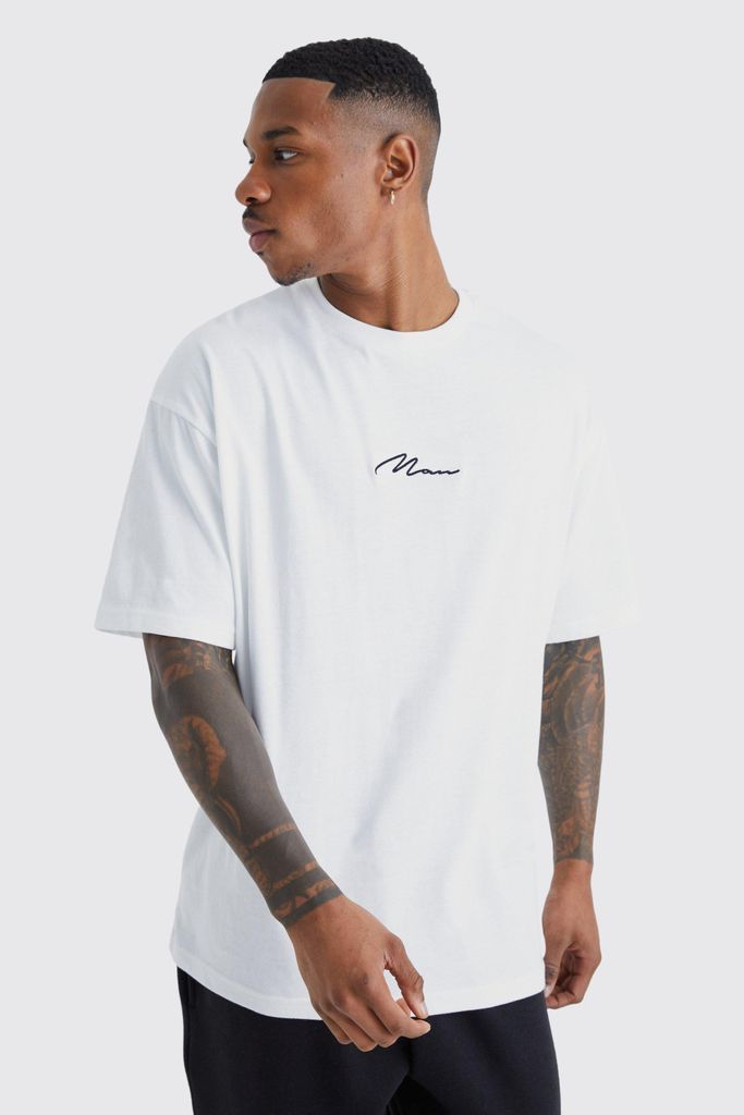 Men's Man Signature Oversized Crew Neck T-Shirt - White - S, White