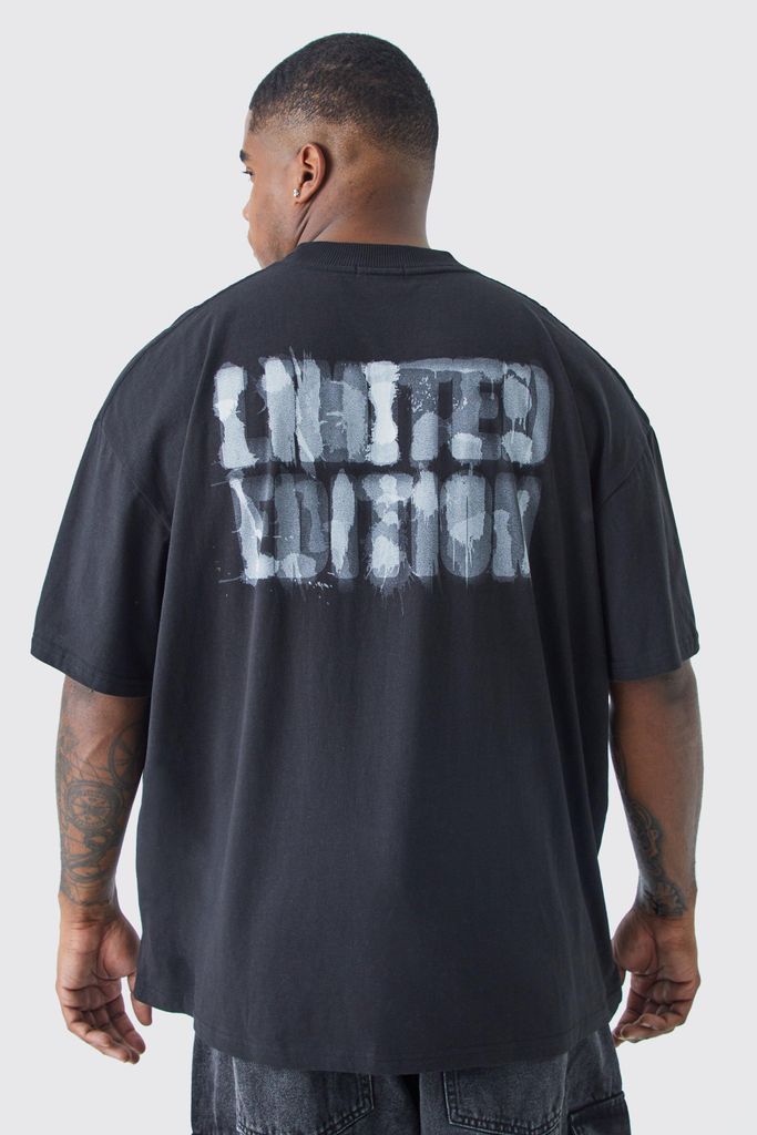 Men's Plus Oversized Limited Edition Blurred Back Print T-Shirt - Black - Xxxl, Black