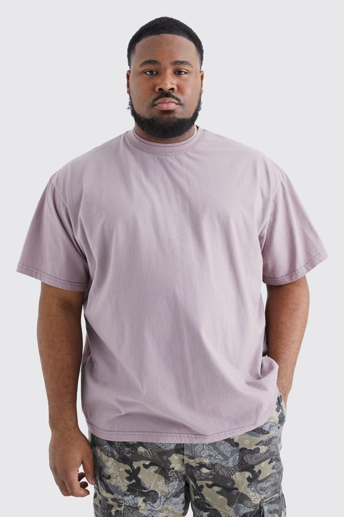 Men's Plus Oversized Wash Double Neck Heavy T-Shirt - Purple - Xxxl, Purple
