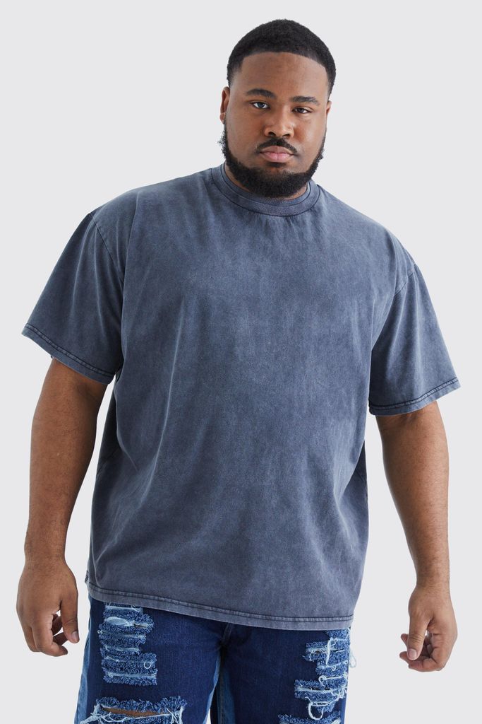 Men's Plus Oversized Wash Double Neck Heavy T-Shirt - Black - Xxxl, Black