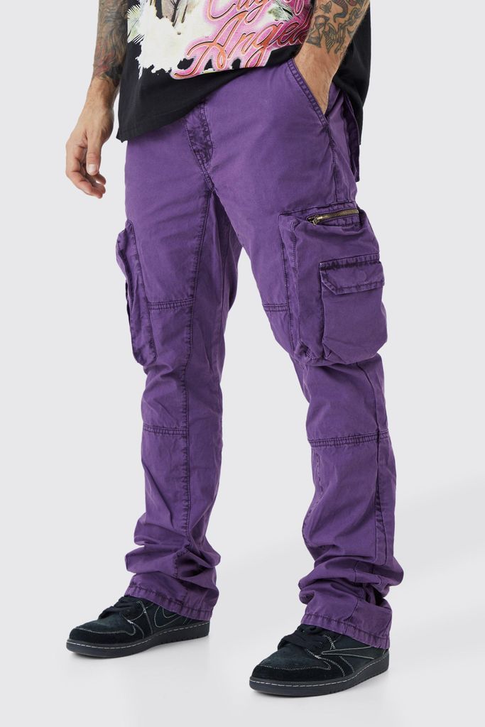 Men's Slim Flare Gusset Overdye Acid Wash Trouser - Purple - 28, Purple