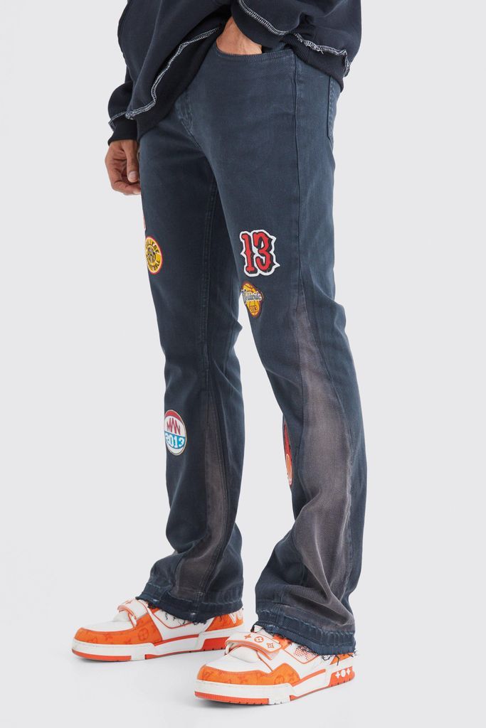 Men's Straight Flare Gusset Applique Badge Cargo Trouser - Grey - 28, Grey