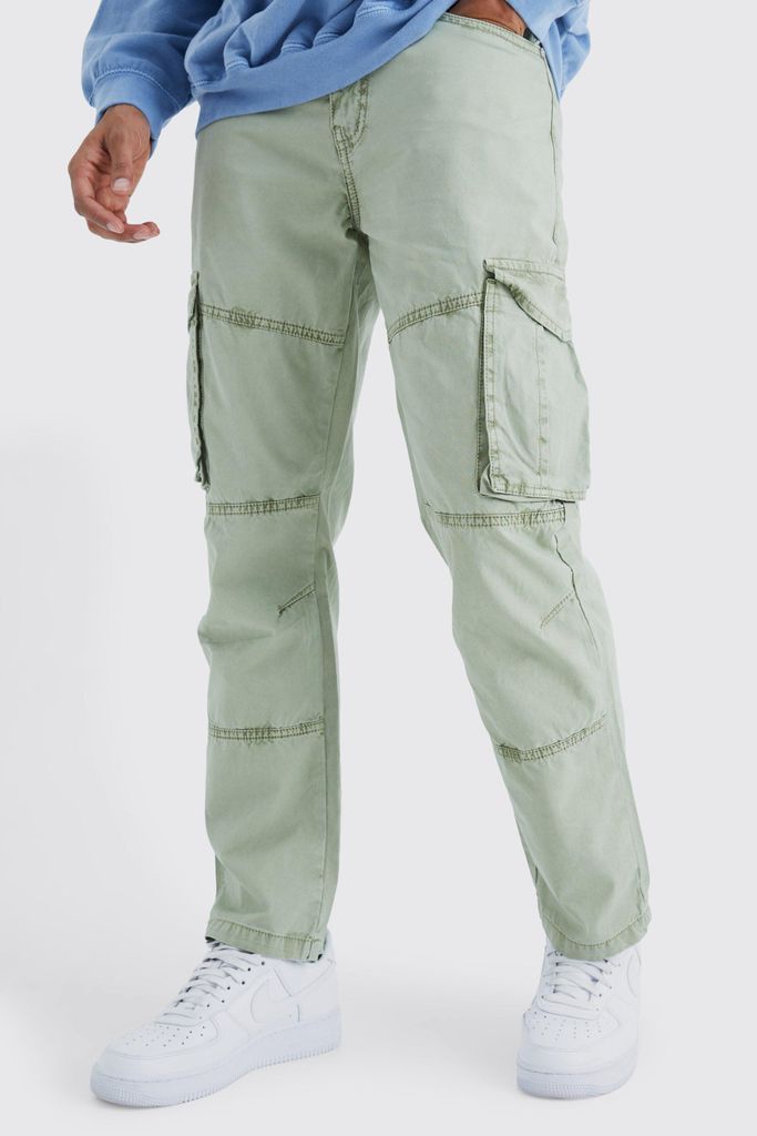 Men's Straight Leg Overdye Acid Wash Cargo Trouser - Green - 28, Green