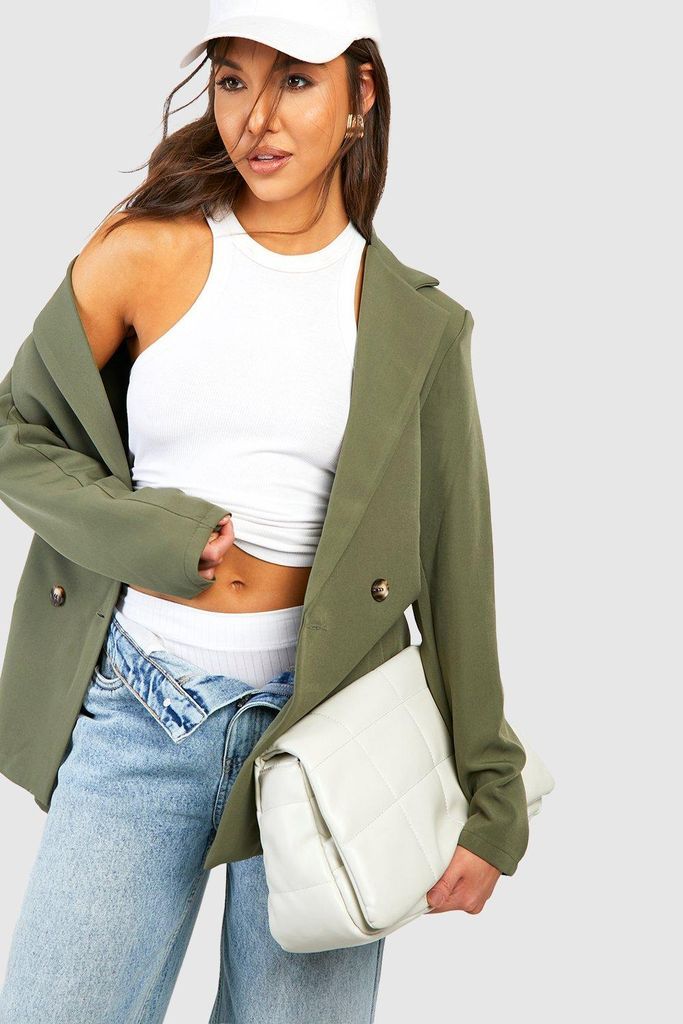 Womens Basic Double Breasted Oversized Blazer - Green - 6, Green