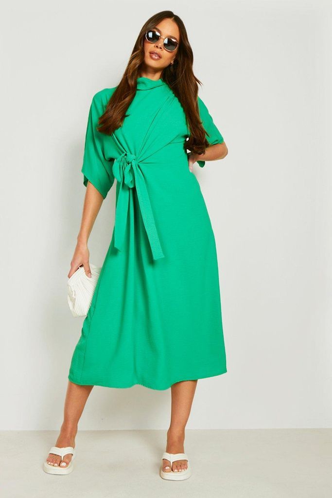 Womens Textured Knot Front Cowl Neck Midi Dress - Green - 8, Green