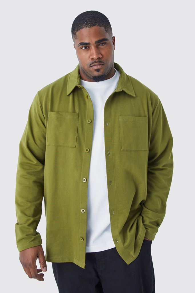 Men's Plus Jersey Utility Overshirt - Green - Xxxl, Green