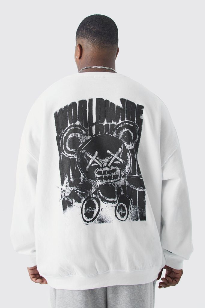 Men's Plus Oversized Teddy Graphic Sweatshirt - White - Xxxl, White