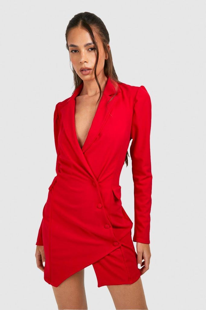 Womens Button Down Long Sleeve Blazer Dress - Red - 8, Red