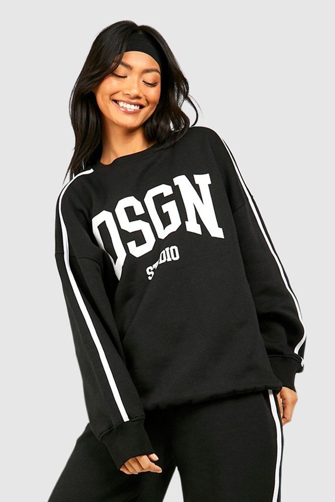 Womens Dsgn Studio Slogan Side Stripe Oversized Sweatshirt - Black - S, Black