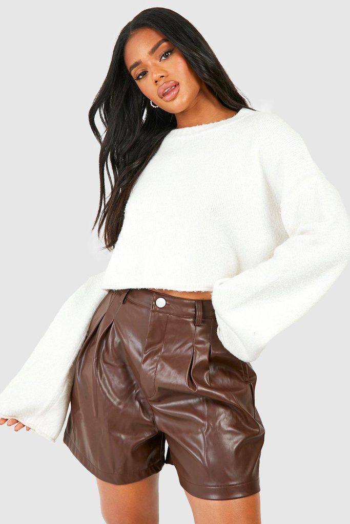 Womens Faux Leather High Waisted Shorts - Brown - S, Brown