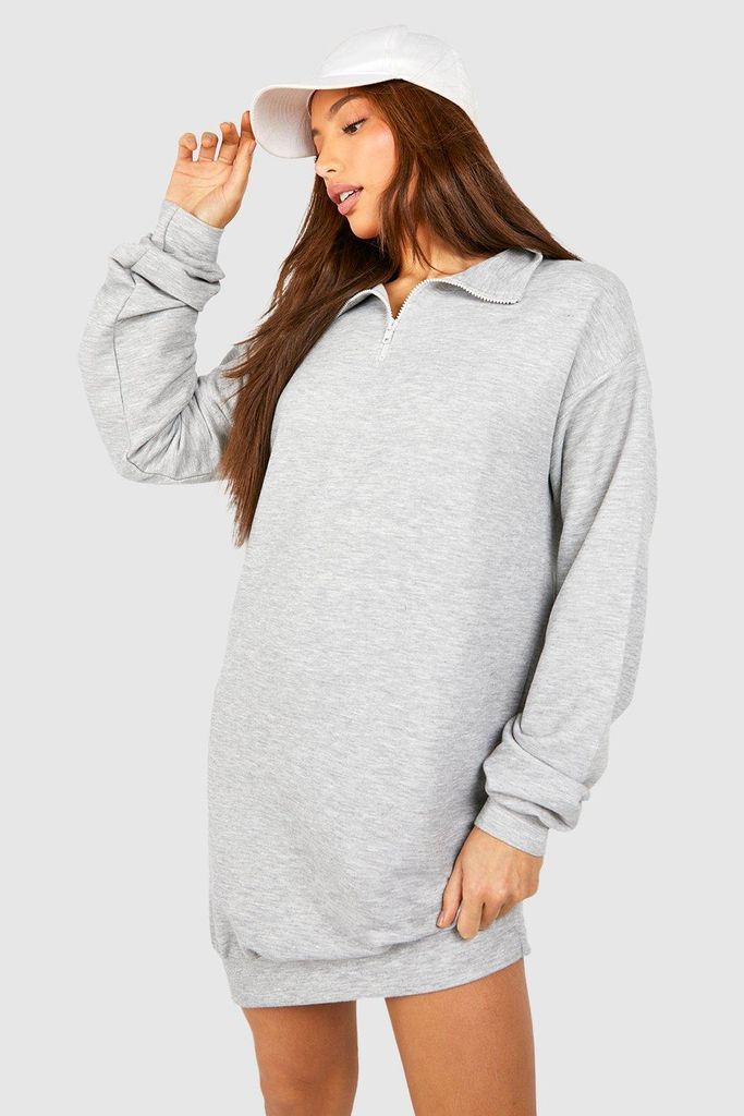 Womens Tall Oversized Half Zip Sweat Dress - Grey - 8, Grey