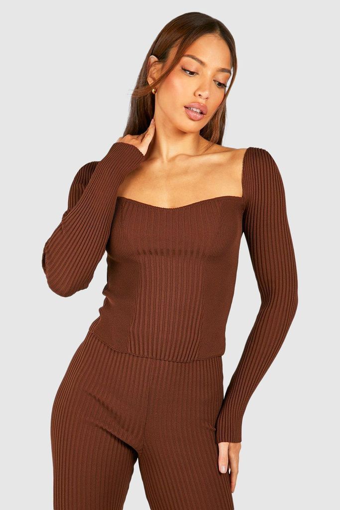 Womens Tall Sweetheart Rib Knit Fitted Top - Brown - S, Brown