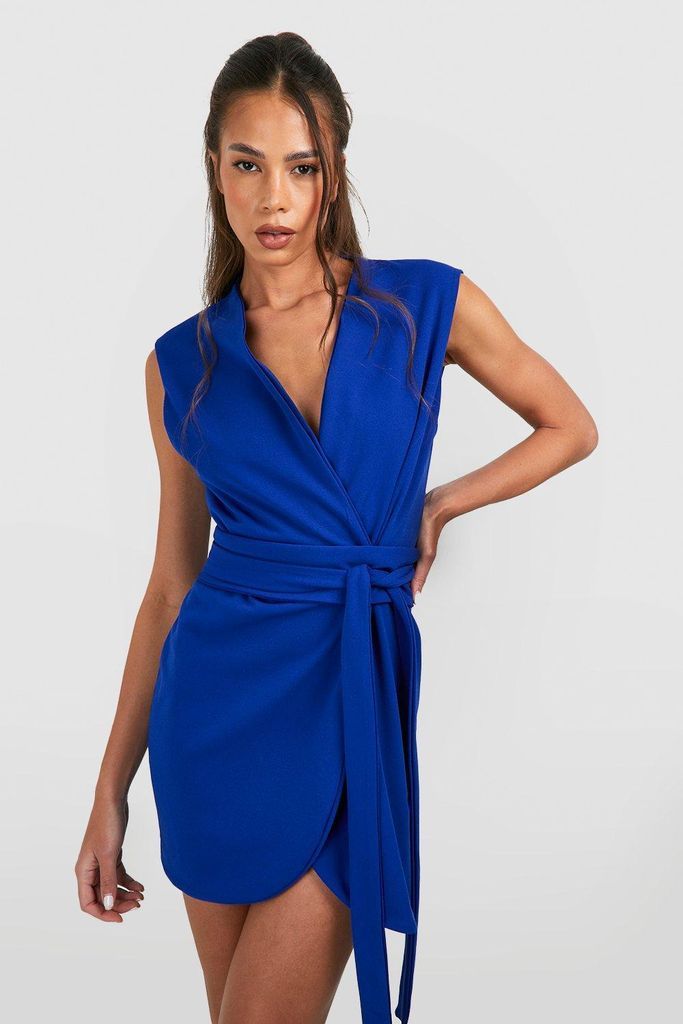 Womens Tie Waist Blazer Dress - Blue - 8, Blue
