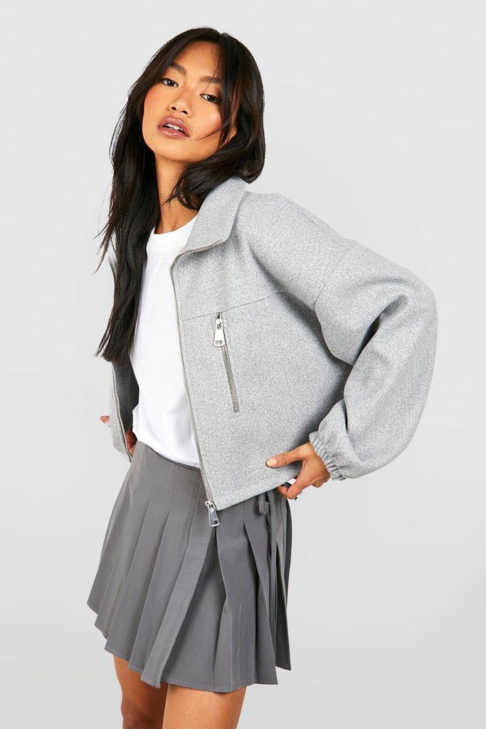 Womens Toggle Detail Wool Look Bomber Jacket - Grey - 8, Grey