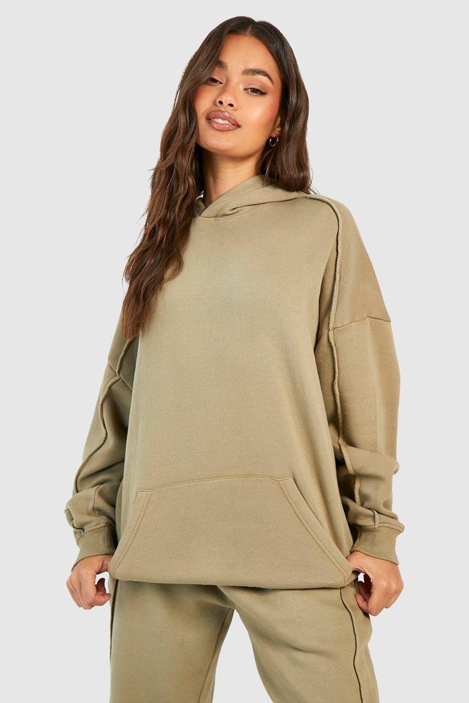 Womens Washed Seam Detail Oversized Hoodie - Green - S, Green