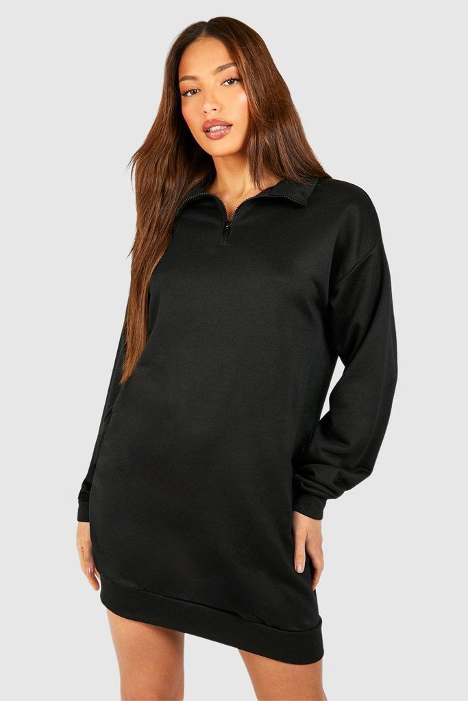 Womens Tall Oversized Half Zip Sweat Dress - Black - 8, Black