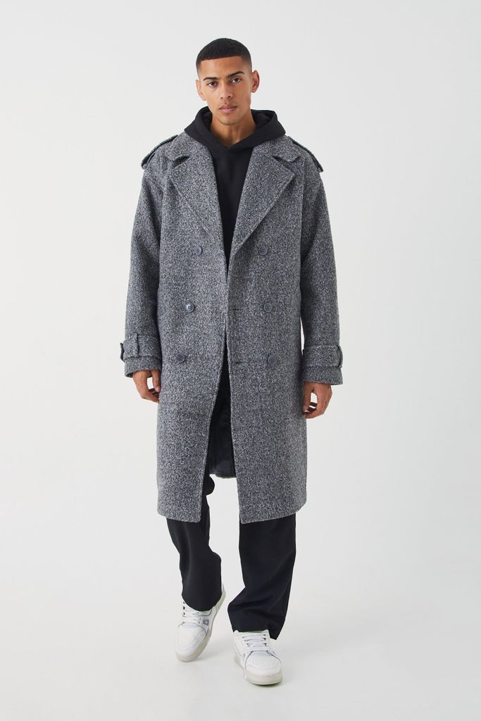 Men's Double Breasted Salt & Pepper Overcoat - Grey - S, Grey