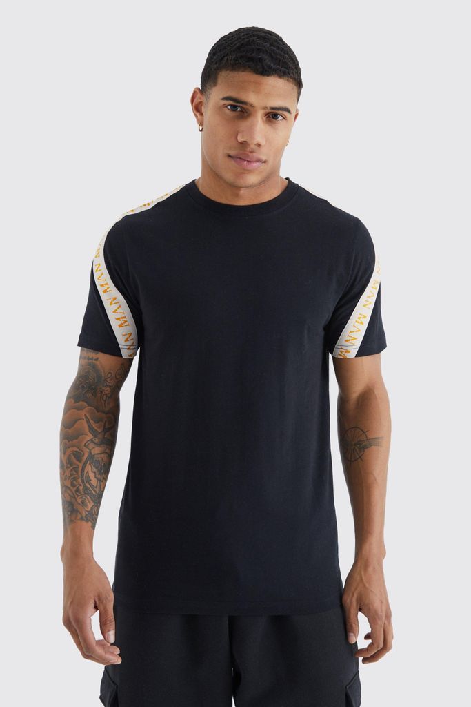 Men's Man Gold Slim Fit Tape Tshirt - Black - S, Black