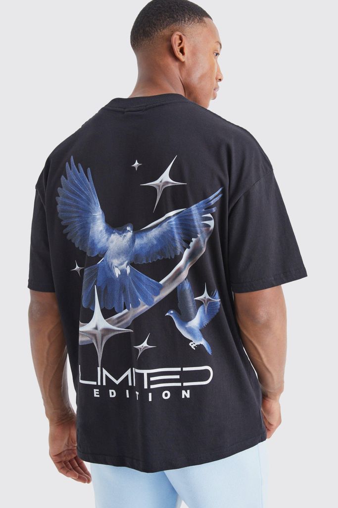 Men's Oversized Bird Graphic T-Shirt - Black - S, Black