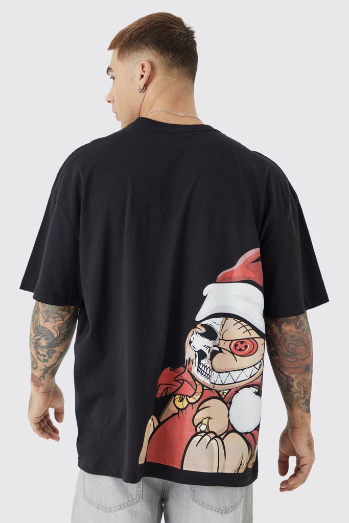 Men's Oversized Evil Teddy Christmas T-Shirt - Black - S, Black