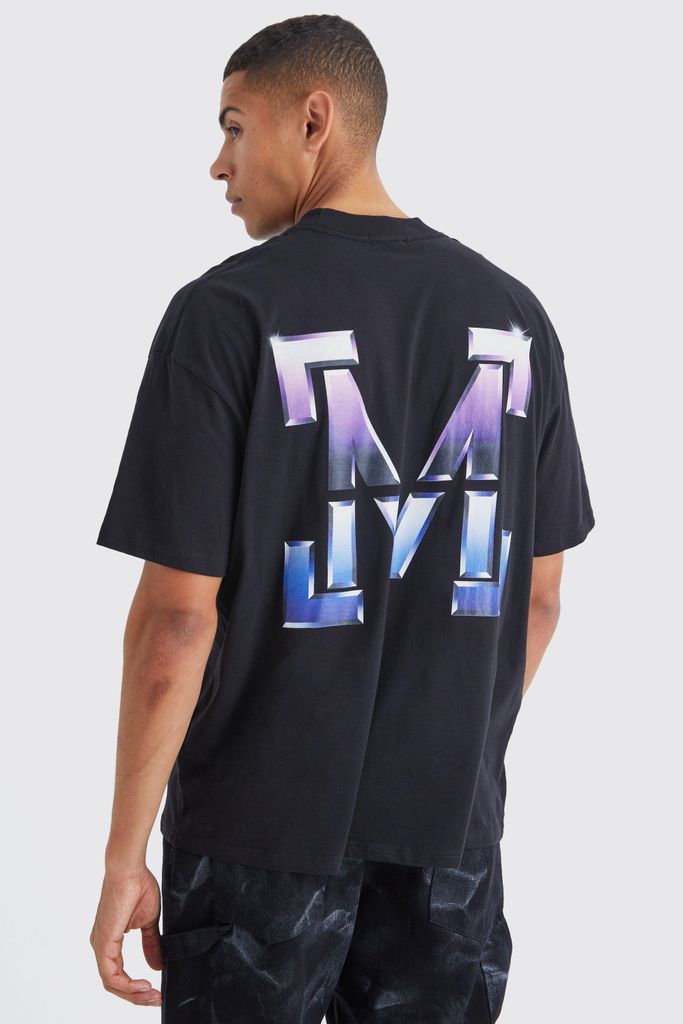 Men's Oversized M Graphic T-Shirt - Black - S, Black