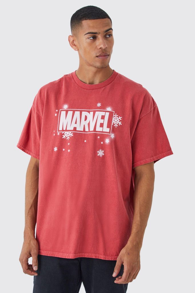 Men's Oversized Marvel Christmas License T-Shirt - Red - S, Red
