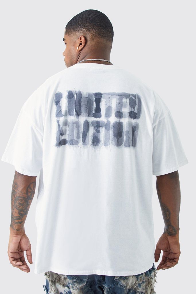 Men's Plus Oversized Limited Edition Blurred Back Print T-Shirt - White - Xxxl, White