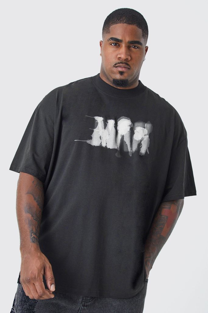 Men's Plus Oversized Man Blurred Chest Print T-Shirt - Black - Xxxl, Black