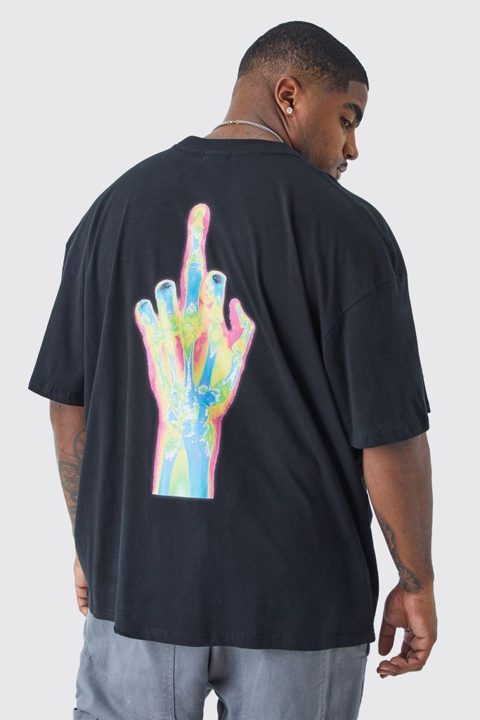 Men's Plus Oversized Middle Finger Heat Map Back Print T-Shirt - Black - Xxxl, Black