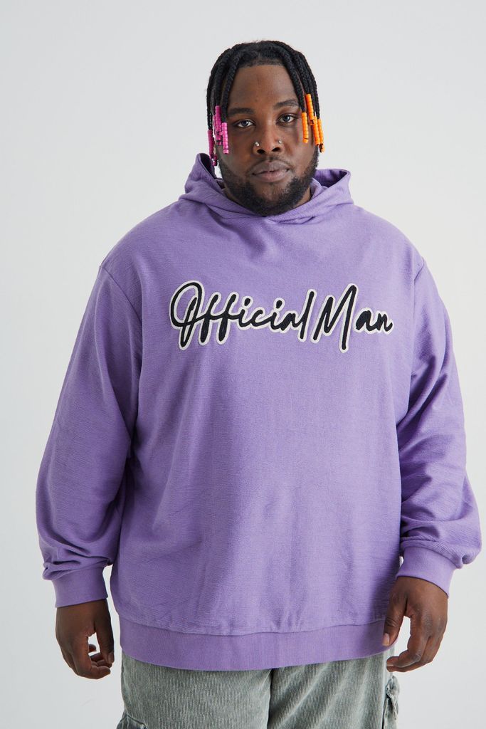 Men's Plus Oversized Slub Interlock Hoodie - Purple - Xxxl, Purple