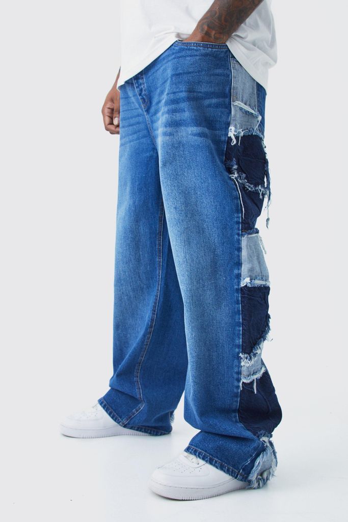 Men's Plus Relaxed Rigid Patchwork Side Panel Jeans - Blue - 38, Blue