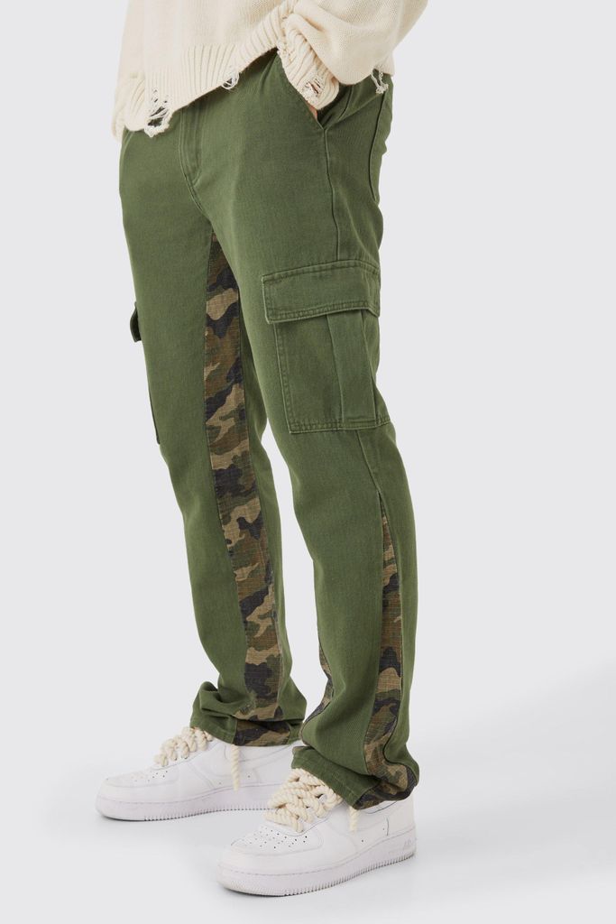 Men's Slim Flare Camo Gusset Cargo Trouser - Green - 28, Green