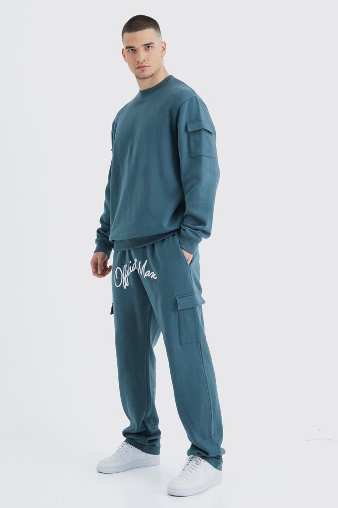 Men's Tall Cargo Pocket Crotch Sweatshirt Tracksuit - Blue - S, Blue