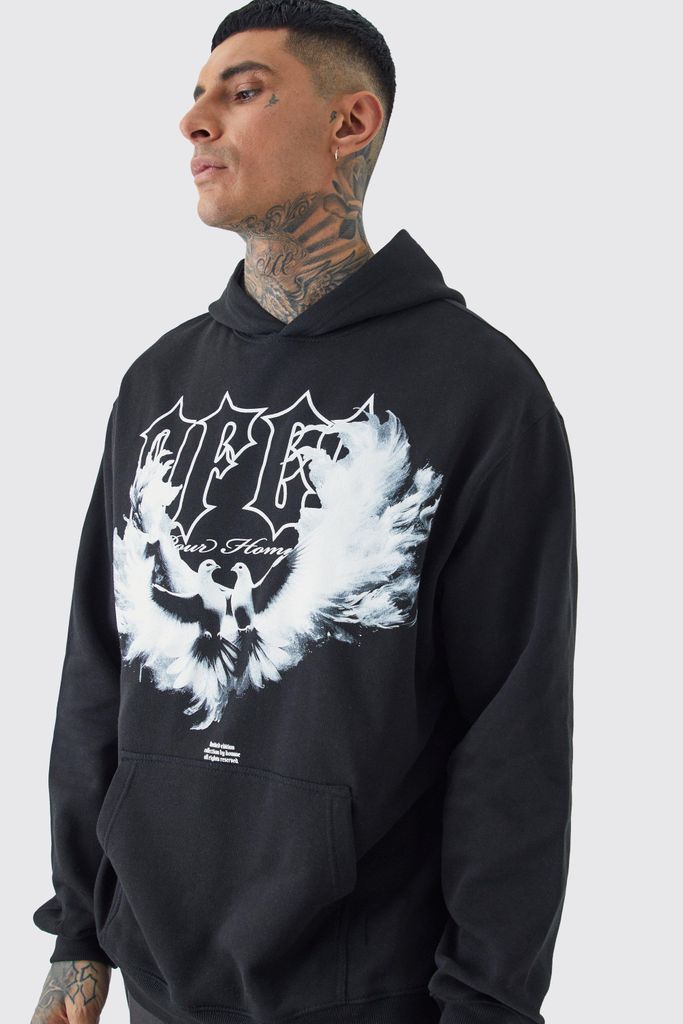 Men's Tall Oversized Wing Graphic Hoodie - Black - S, Black