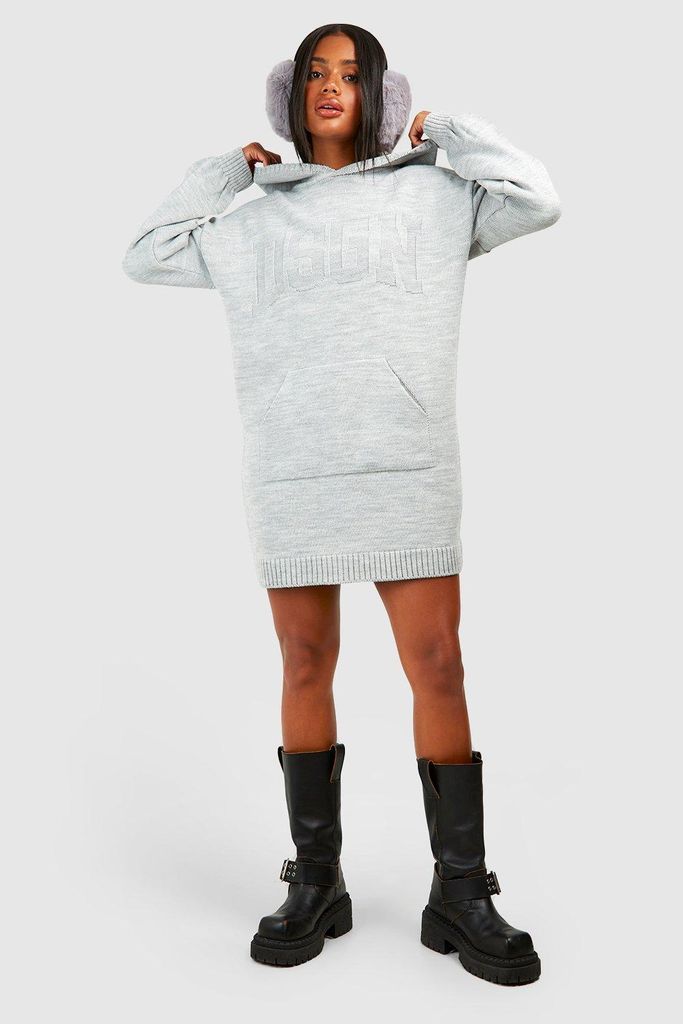 Womens Dsgn Oversized Knitted Hoody Dress - Grey - S, Grey