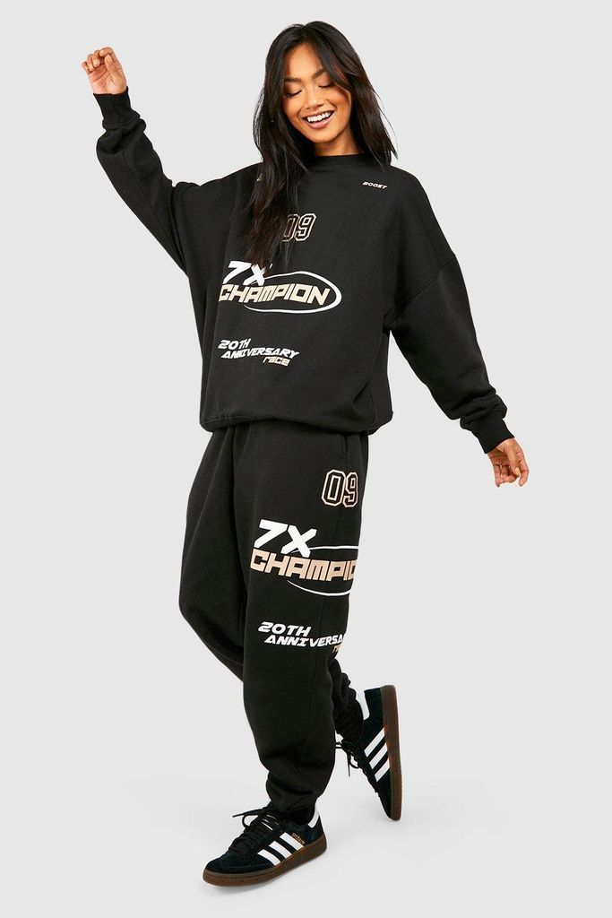 Womens Motorsport Multi Print Sweatshirt Tracksuit - Black - S, Black