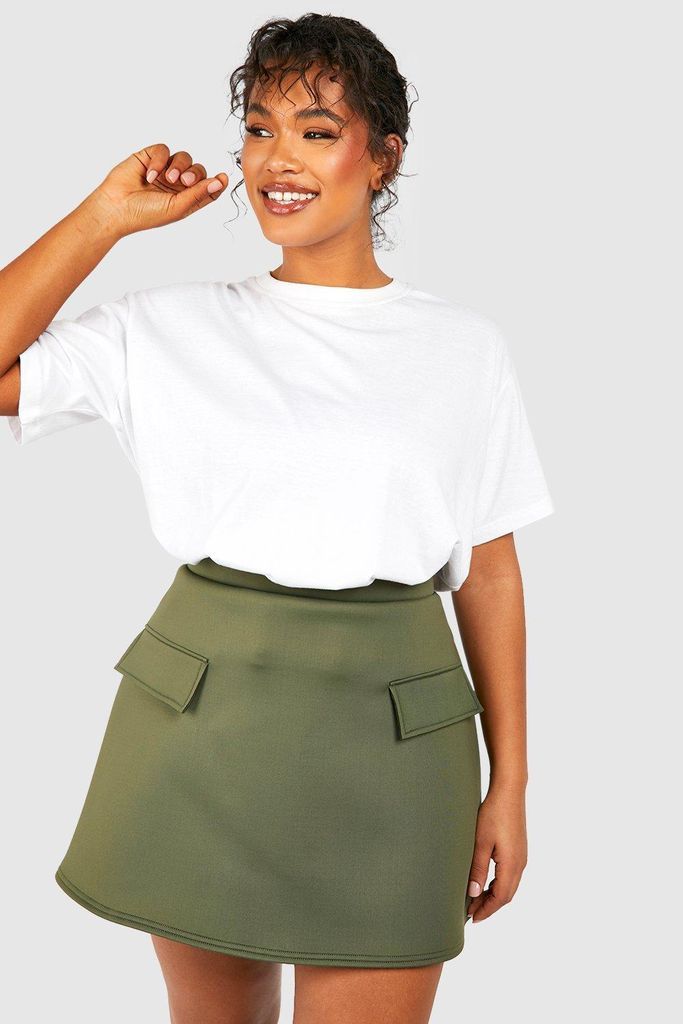 Womens Plus Pocket Detail Scuba Mini Skirt - Green - 16, Green