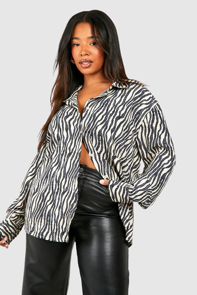 Womens Plus Zebra Stripe Satin Shirt - Black - 16, Black