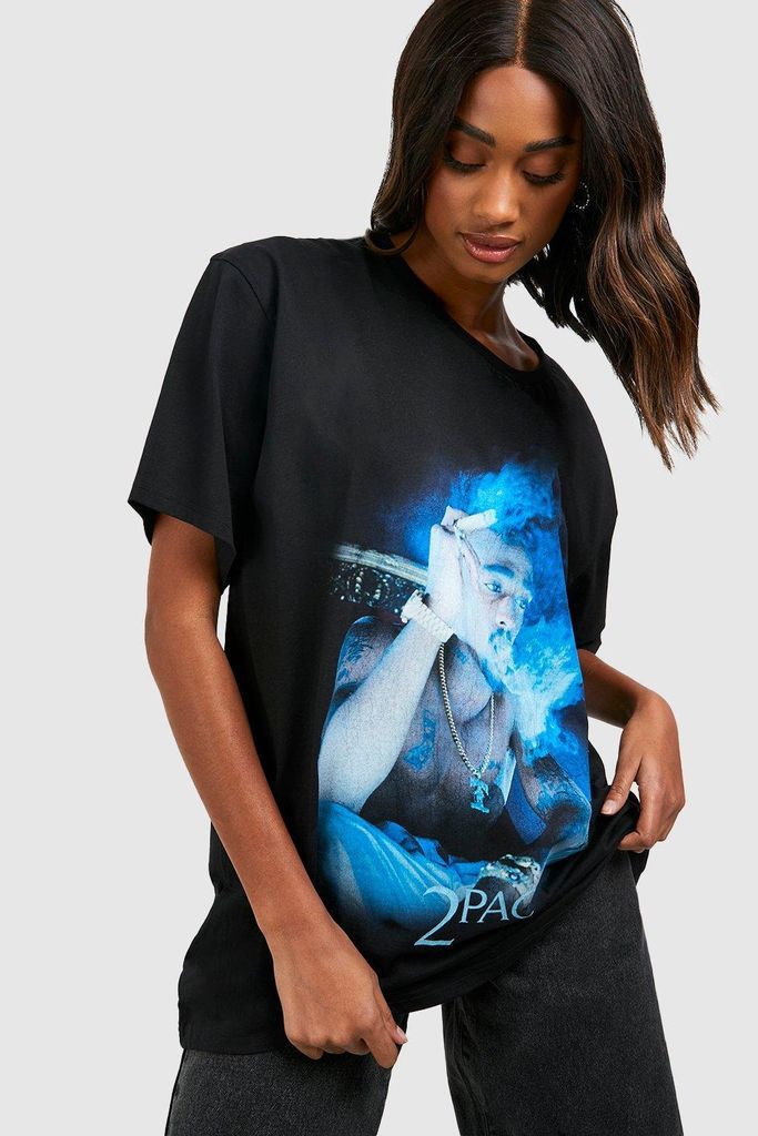 Womens Tupac License Oversized T-Shirt - Black - S, Black