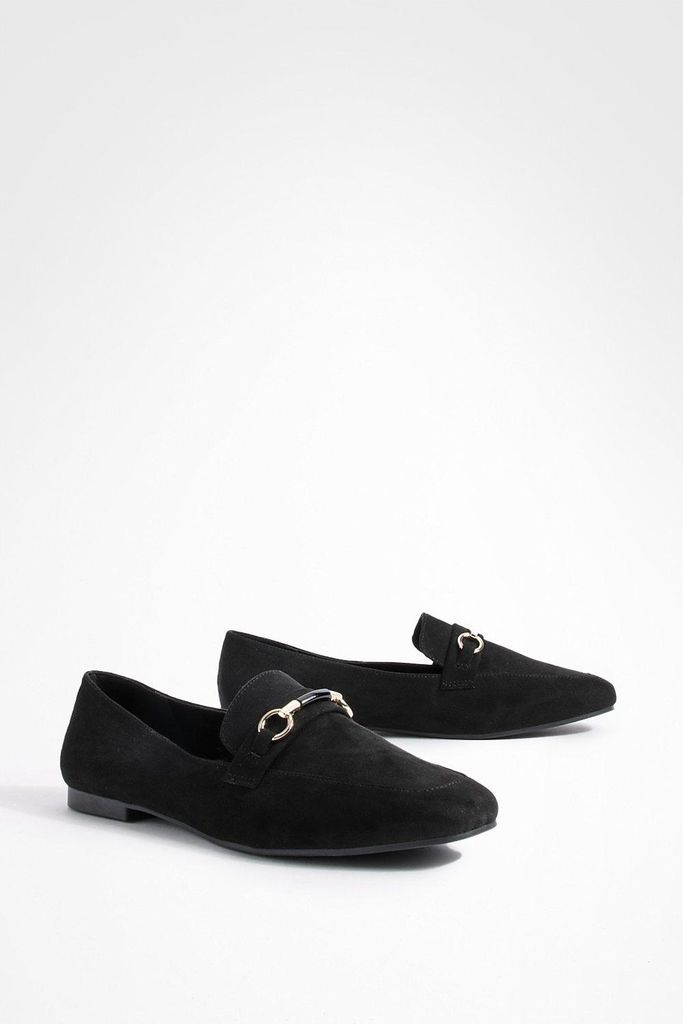 Womens Wide Fit Round Toe Single Bar Trim Loafers - Black - 3, Black