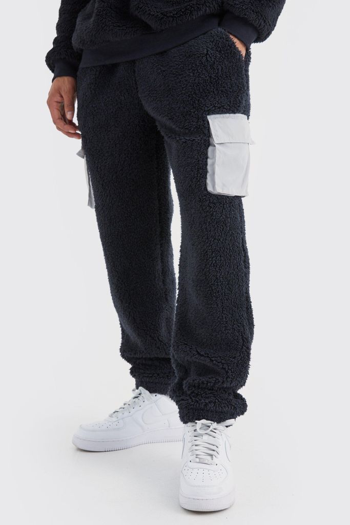 Men's Borg Jogger With Nylon Cargo Pockets - Black - S, Black