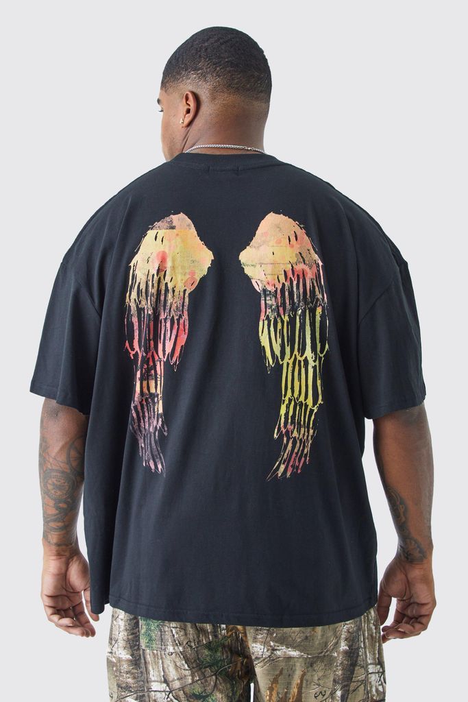Men's Plus Oversized Wings Heat Map Back Print T-Shirt - Black - Xxxl, Black
