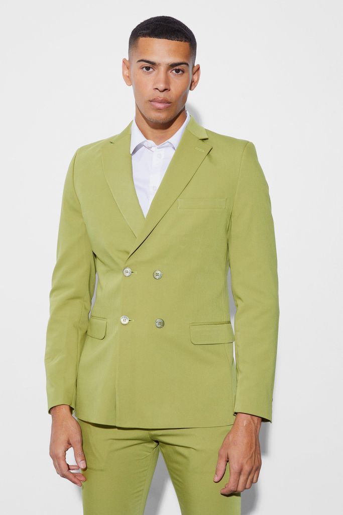 Men's Skinny Fit Double Breasted Blazer - Green - 34, Green