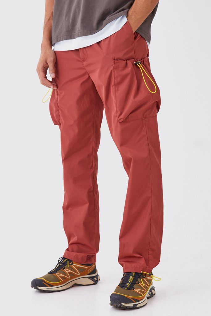 Men's Straight Fit Nylon Cargo Trousers - Orange - 28R, Orange