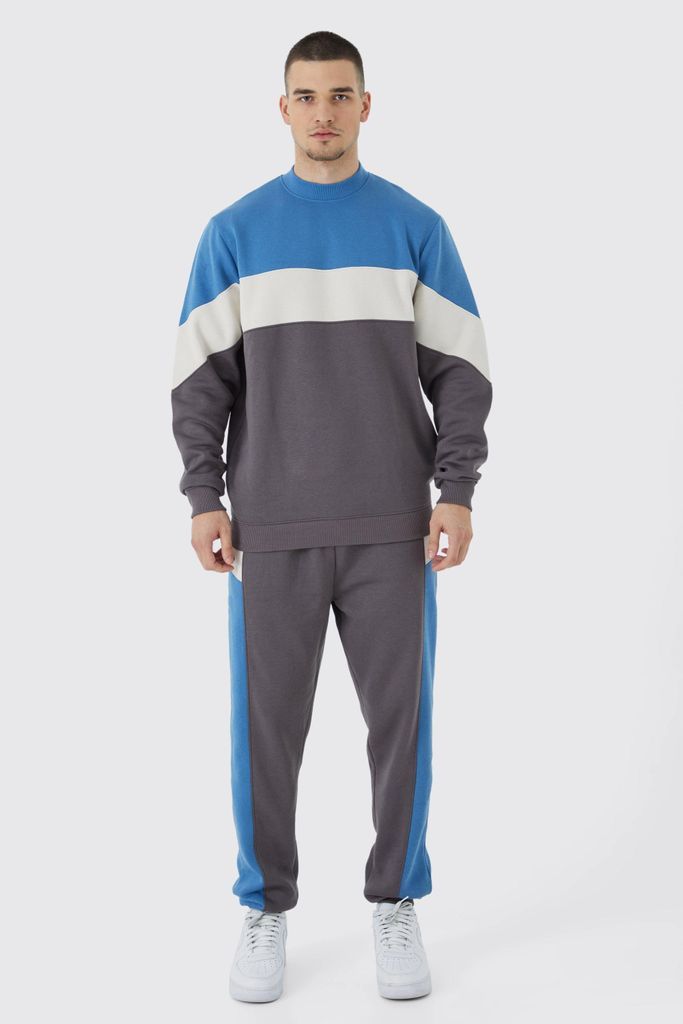 Men's Tall Colour Block Sweatshirt Tracksuit - Blue - S, Blue
