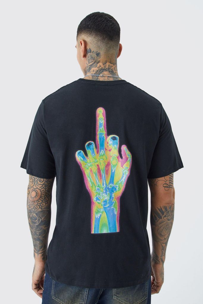 Men's Tall Oversized Middle Finger Heat Map Back Print T-Shirt - Black - S, Black