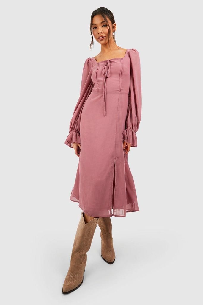 Womens Blouson Sleeve Midi Milkmaid Dress - Pink - 8, Pink