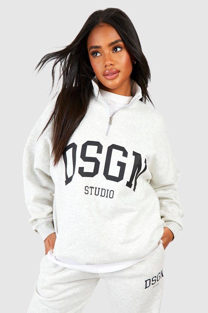 Womens Dsgn Studio Slogan Printed Half Zip Sweatshirt - Grey - S, Grey